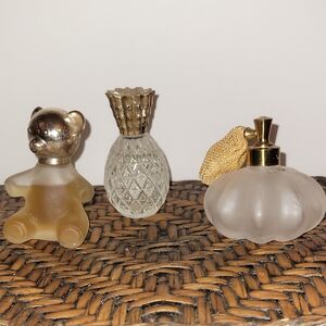 Elegant Glass Perfume Bottle Set - Silver, Gold, and Cream